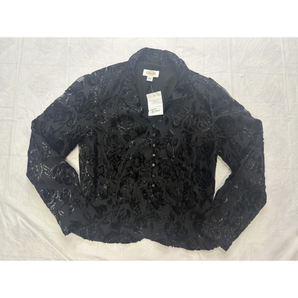 NWT Talbots jacket blazer size 8‎ velvet floral print V-neck top black